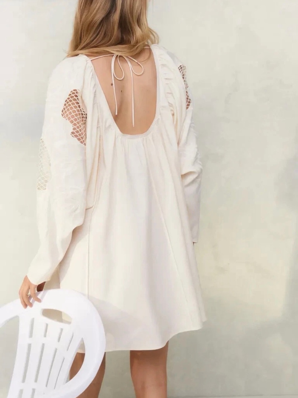 H&M Cream Boho Mini Crochet Embroidered Balloon Sleeves - Picture 3 of 12